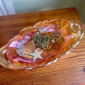 ✨Enchanted Lily Pons Carnival Glass Trinket Dish | Iridescent Gold Vintage Magic